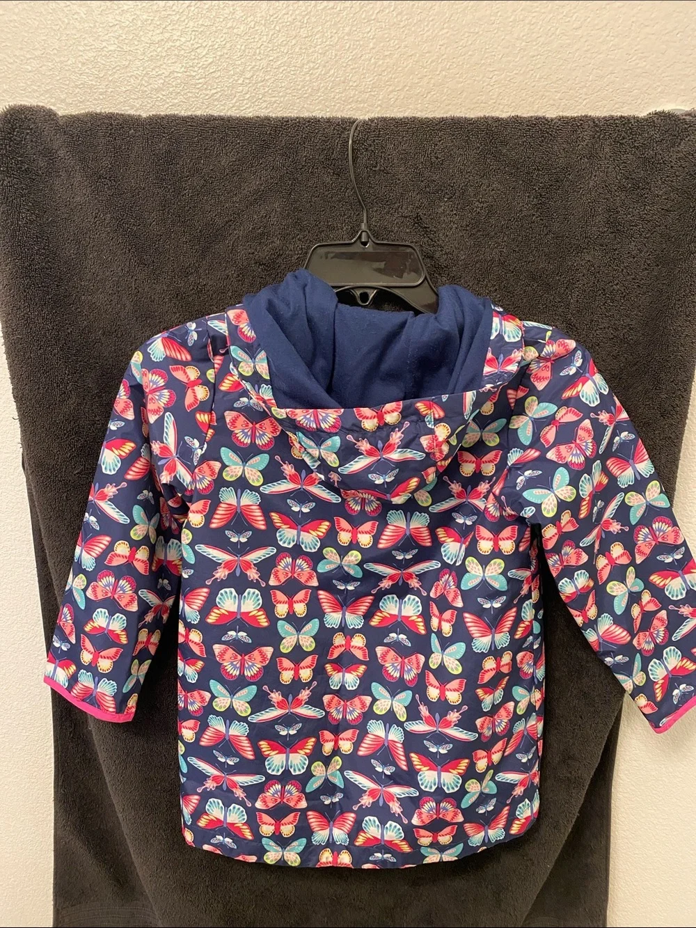 Carter's Navy Hooded Raincoat with Pink & Teal Butterfly Print